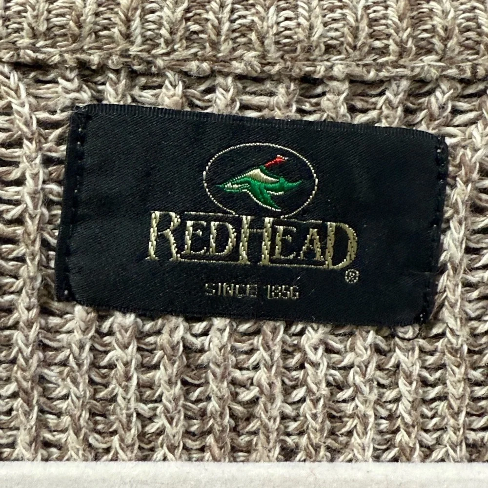 Red Head Beige Herringbone Pullover 1/4 Button Lightweight Sweater Size Small